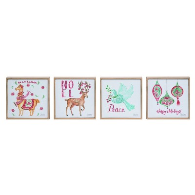 Transpac Wood 6 in. Multicolor Christmas Mini Canvas Decor Set of 4