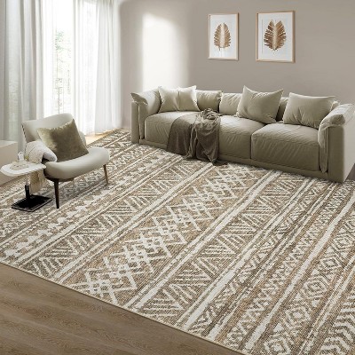 Washable Area Rug for Living Room Bedroom Guest Room Dining Room, Low Pile Soft Striped Carpet, Non-Slip Non Shedding Stain Resistant Foldable Mat