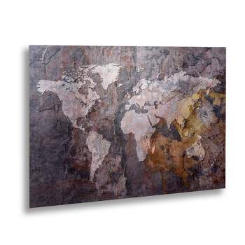 Trademark Fine Art - Michael Tompsett 'World Map - Rock' Floating Brushed Aluminum Art