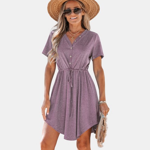 Women's Drawstring V-neck Mini Dress - Cupshe-s-purple : Target