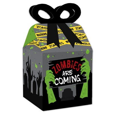 Big Dot of Happiness Zombie Zone - Square Favor Gift Boxes - Halloween or Birthday Zombie Crawl Party Bow Boxes - Set of 12