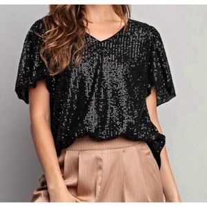 Women's Nichole Short Sleeve Sequin Top - ee:some L - 1 of 4