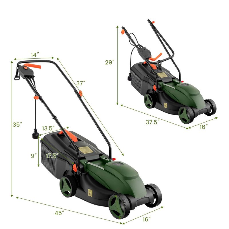 Costway Electric Corded Lawn Mower 12-AMP 14-Inch Walk-Behind Lawnmower with Collection Box, 3 of 11