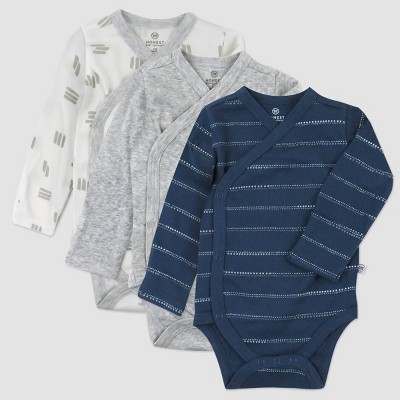 Image of Honest Baby 3pk Dotted Stripe Side Snap Bodysuit - Newborn