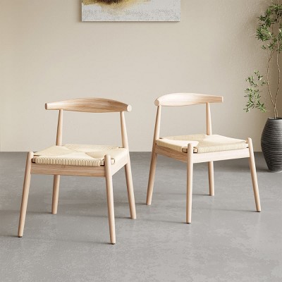 Mid-Century Weave Dining Chairs Set of 2 with Solid Wood Frame and Handwoven Seat, Modern Accent Chairs for Kitchen or Dining Room-Tanpinhause