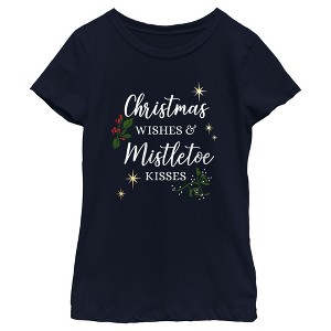 Girl's Lost Gods Christmas Wishes and Mistletoe Kisses T-Shirt - 1 of 4