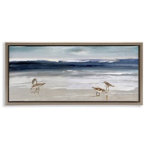 Stupell Industries Sandpipers Grazing Sea Shore Floating Frame Canvas Art - 1 of 4