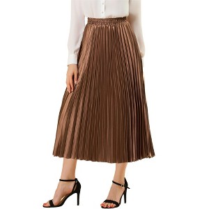 INSPIRE CHIC Women's Party Elastic Waist Metallic Shiny Accordion Pleated Midi Skirt - 1 of 4