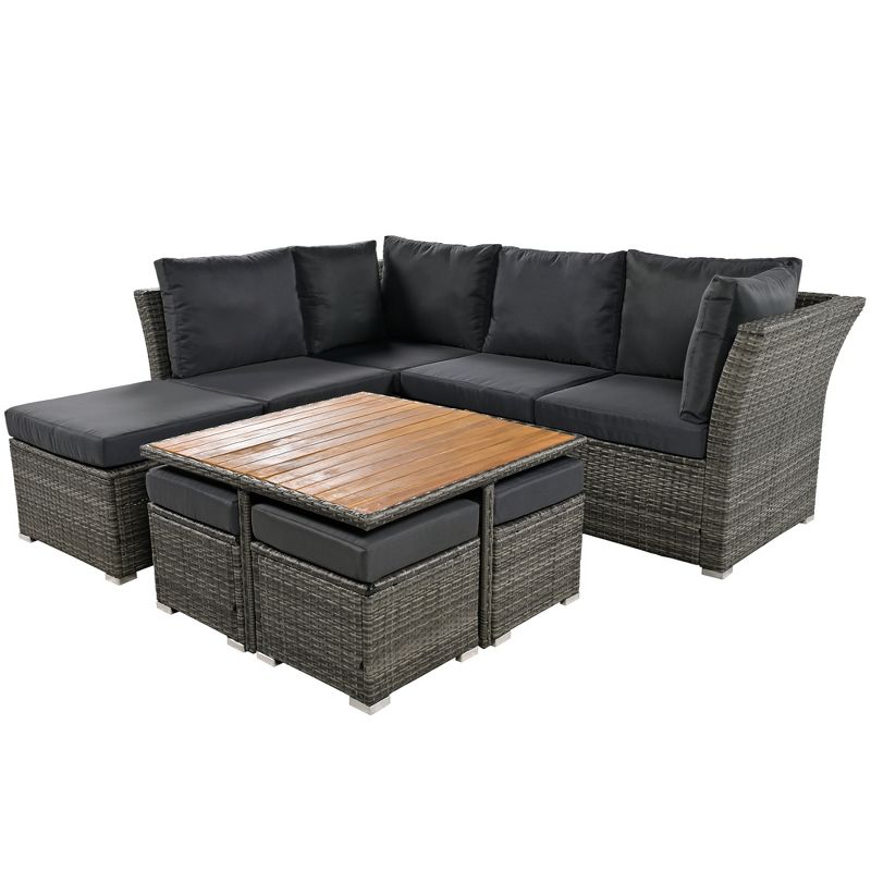 10 PCS Patio Rattan Furniture Set, Outdoor Conversation Sofa Set with CoffeeTable & Ottomans 4M -ModernLuxe, 5 of 11