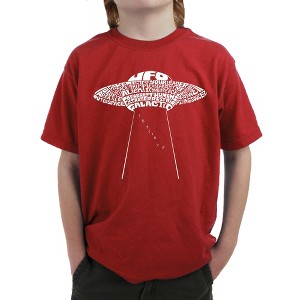 LA Pop Art Boy's Word Art T-shirt - Flying Saucer UFO Red Medium - 1 of 4