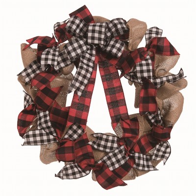 Transpac Synthetic Fabric 22 in. Multicolor Christmas Buffalo Wreath