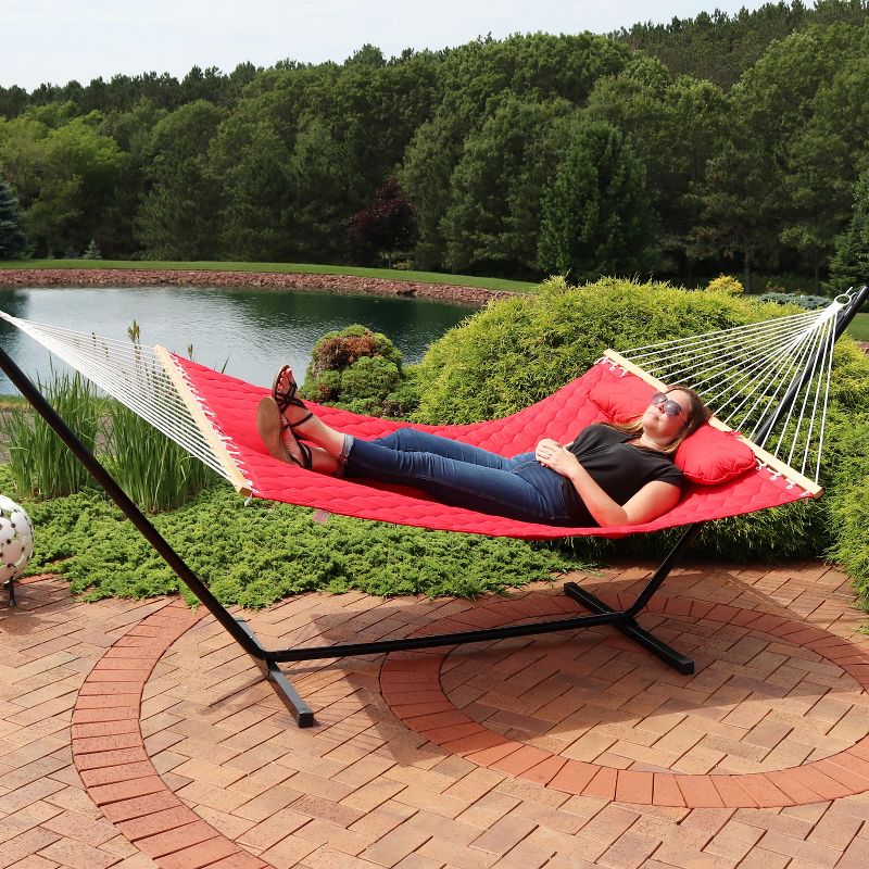 Sunnydaze 2-Person Quilted Double Hammock with Spreader Bars with Freestanding Stand - 400 lb Weight Capacity/12' Stand, 6 of 12