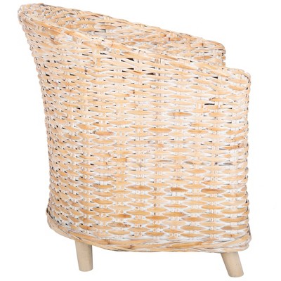 Natural White Wash Rattan Barrel Accent Chair with Cushion