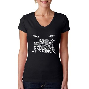 LA Pop Art Women's Word Art V-Neck T-Shirt - Drums - 1 of 4