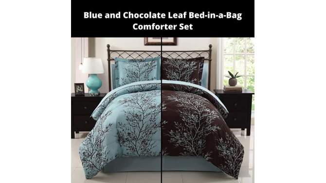 8pc Leaf Bed in a Bag Comforter Set Blue & Chocolate - VCNY Home, 2 of 8, play video