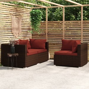 vidaXL 3 Piece Patio Lounge Set with Cushions Brown Poly Rattan - 1 of 4