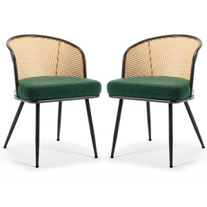 Bekrvio Rattan Dining Chairs - Cane Back & Curved Arm,Boucle Fabric Upholstered, Mid Century Modern Kitchen Chairs for Living Room - 1 of 4