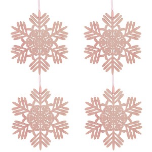 Northlight Snowflake Shaped Cut-Out Wooden Christmas Ornaments - 4.75" - Pink - Set of 4 - 1 of 4