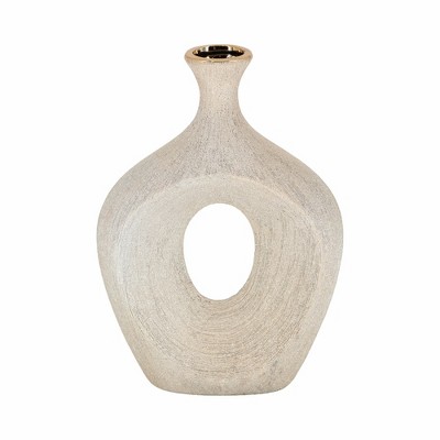 Sagebrook Home Ceramic Oval Vase - Contemporary Glam Abstract Cut-Out Vase Beaded
