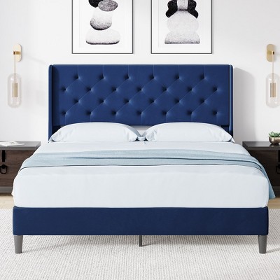 Whizmax Full Bed Frame Upholstered Platform With Wingback Headboard And ...