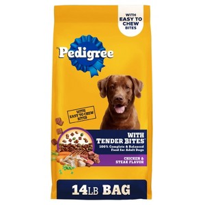 Pedigree with Tender Bites Chicken & Steak Flavor Adult Complete & Balanced Dry Dog Food - 14lbs - 1 of 4