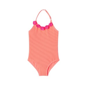 Andy & Evan  Toddler  Orange Textured One Pc Halter Swimsuit - 1 of 3