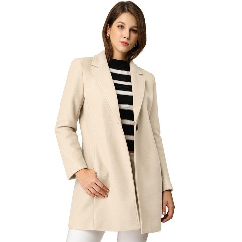 Allegra K Women's Turn Down Collar Buttoned Business Casual Mid-long Winter  Coat Beige Small : Target