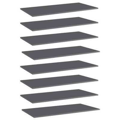 vidaXL Bookshelf Boards 8 pcs High Gloss Gray 31.5 in.x11.8 in.x0.6 in. Engineered Wood