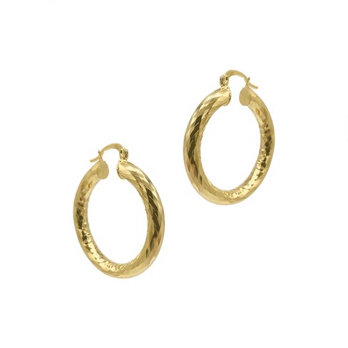 Adornia 14k Gold Plated Hammered Tube Hoop Earrings - image 1 of 3