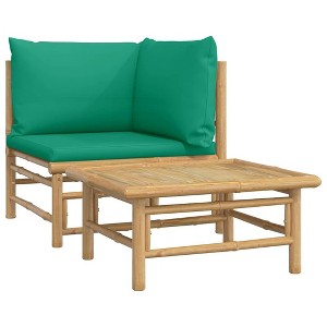 vidaXL Patio Lounge Set with Green Cushions, Bamboo - Modular Outdoor Sofa Set with Coffee Table, Easy Assembly, Natural Bamboo Finish - 1 of 4