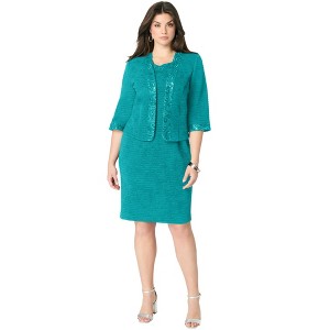Roaman's Women's Plus Size Sheath Dress And Lace Jacket Set - 1 of 4