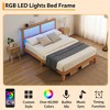 Bohemian Platform Bed Frame with Rattan Storage Headboard, Adjustable Led Lights, Wooden Support Legs - 4 of 4