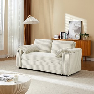 Fabric Sleeper Sofa Bed with Convertible Pull-Out Bed and Armrests with Cup Holders - 1 of 4