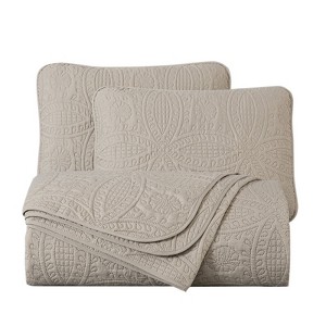 FIONECA Oversized 3 Piece Quilted Bedspread Set Includes Bedspread Matching Shams For Versatile Bedroom Styling - 1 of 4