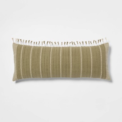 Oversized Oblong Woven Stripe Tassel Decorative Throw Pillow Moss Green - Threshold™