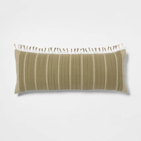 Woven Jacquard Lumbar Throw Pillow With Tassels Khaki - Threshold™ : Target