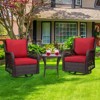 3-Piece Outdoor Wicker Rattan Swivel Rocking Chair Set With Armored Glass Side Table & Premium Cushions - 360° Swivel Patio Furniture - 2 of 4