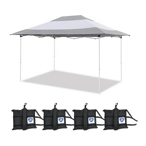 Z-Shade 14 x 10 Foot Instant Shade Outdoor Canopy Tent with Adjustable Legs and 4 Pack of Z-Shade Wrap-Around Leg Weight Bags, Gray and White - 1 of 4