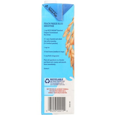 Rice Dream Organic Original Unsweetened Rice Drink Case Of 12/32 Oz