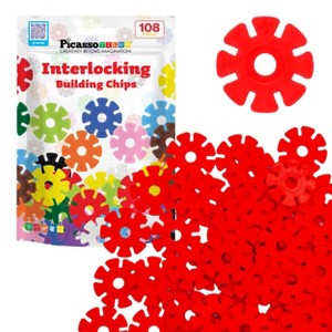 PICASSO-TILES 108 PC Red Interlocking Plastic Disc, Building Chip Blocks Toy Set for Toddlers, Boys & Girls 3+ - 1 of 4