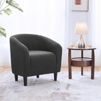 Dark Gray Boucle Upholstered Barrel Accent Chair