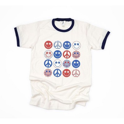 Simply Sage Market Women's Patriotic Smiley Faces Short Sleeve Ringer Tee