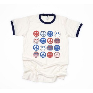 Simply Sage Market Women's Patriotic Smiley Faces Short Sleeve Ringer Tee - 1 of 2