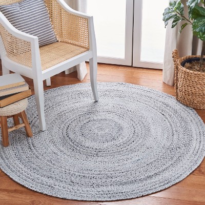 Silver Round Handwoven Braided Reversible Area Rug