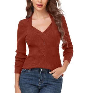 Clearlove Women’s Heart-Shaped Neck Hollow Slim Fit Sweater – Elegant and Feminine Knitwear - 1 of 4