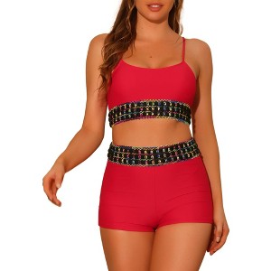 Elerevyo Women's Contrast Color High Waisted Scoop Neck Swimsuit Bathing Suit 2 Pcs - 1 of 4