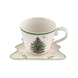 Spode Christmas Tree Jumbo Cup with Tree-Shaped Saucer - 18 Ounce Earthenware Mug - Charming Holiday Décor & Festive Christmas Design - 1 of 4