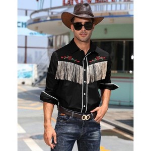 WhizMax Men's Western Cowboy Fringe Shirt Long Sleeve Rose Embroidered Slim Fit Button Down Shirt - 1 of 4