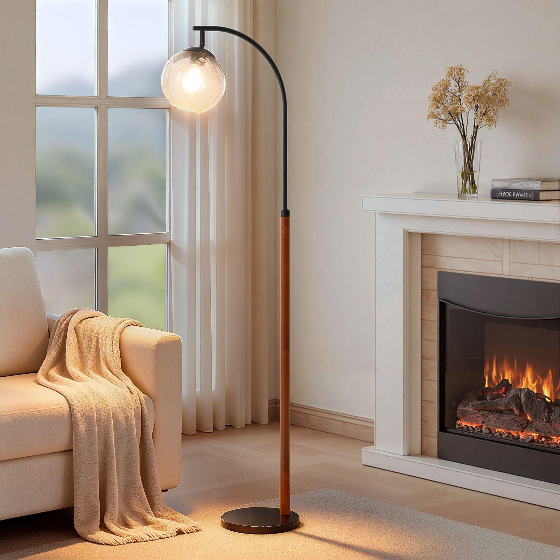 Maxax 62.75" Black Marble Floor Lamp, Modern Standing Lamp with Glass Globe, 2-Way Switch E26 60W for Living Room/Bedroom/Reading Nook