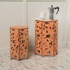 Vynxaria Patio End Tables - Set of 2 Orange Accent Tables with Fleur-de-Lis Design - 2 of 4